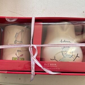 Rae Dunn Holiday Mug and Cocoa Pot Set - Red and White